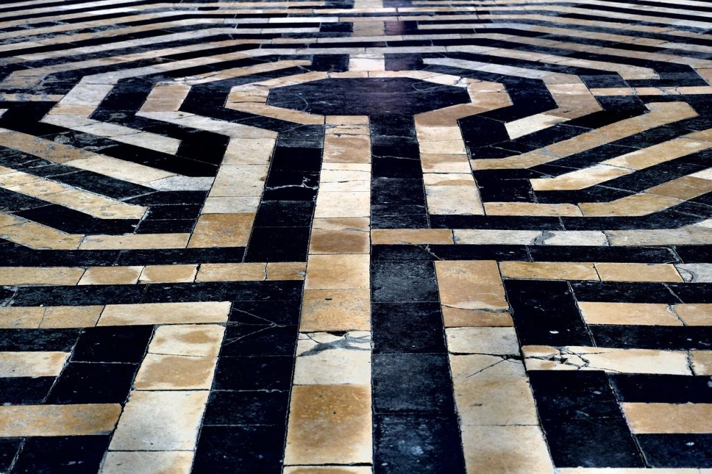 no person, model, travel, architecture, labyrinth, church, soil, floor tile, mystery, templars, believers, religion, god, jesus, middle ages, france, story, building, monument, cathedral, black and white, marble, art, old, aisne, saint quentin, basilica, labyrinth, labyrinth, labyrinth, labyrinth, labyrinth